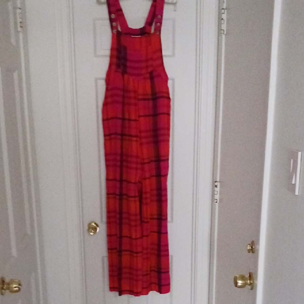 BiBi Shocking Pink, Orange, Royal Blue Plaid Bib Overalls